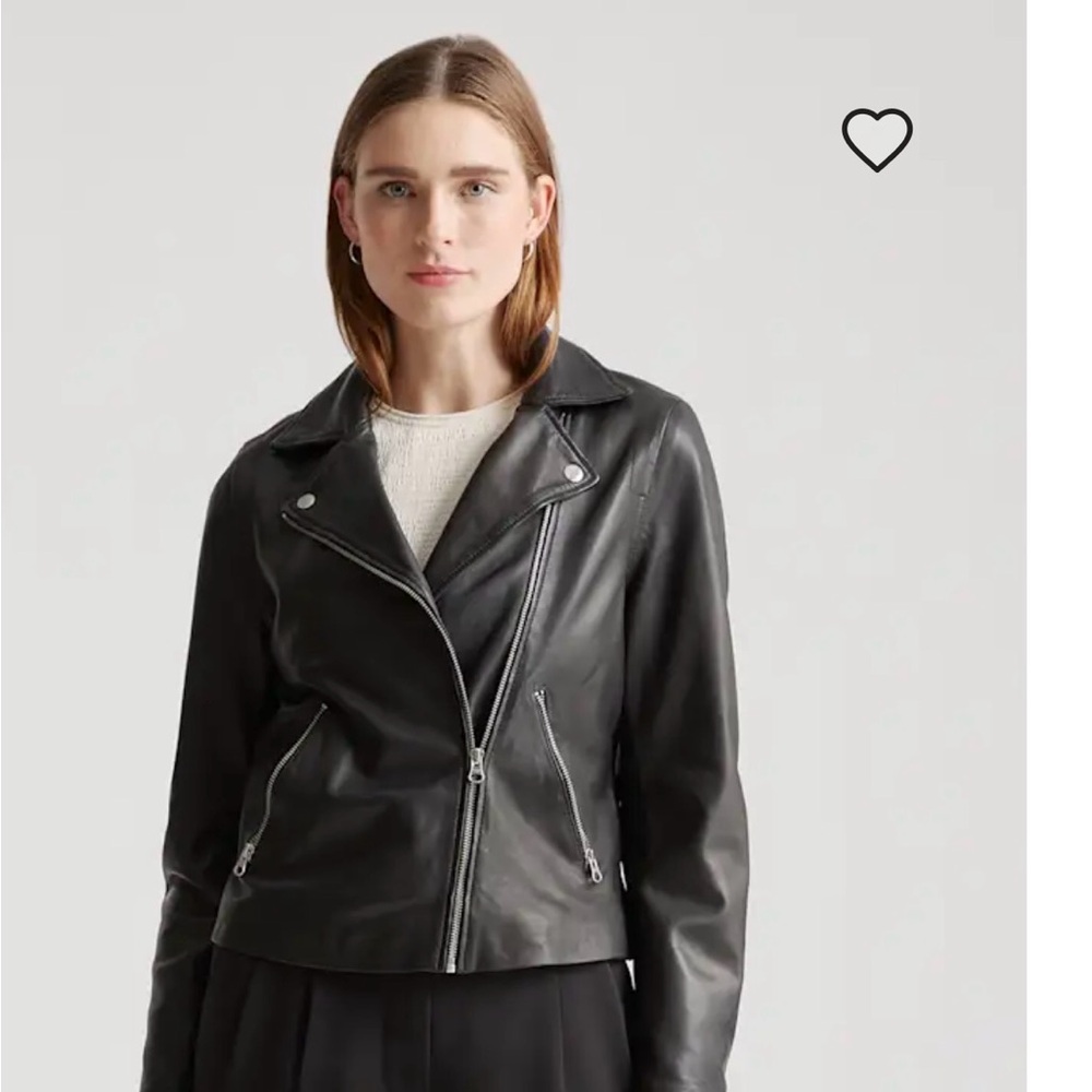 Quince Black Leather Moto Jacket NWOT Large Women's